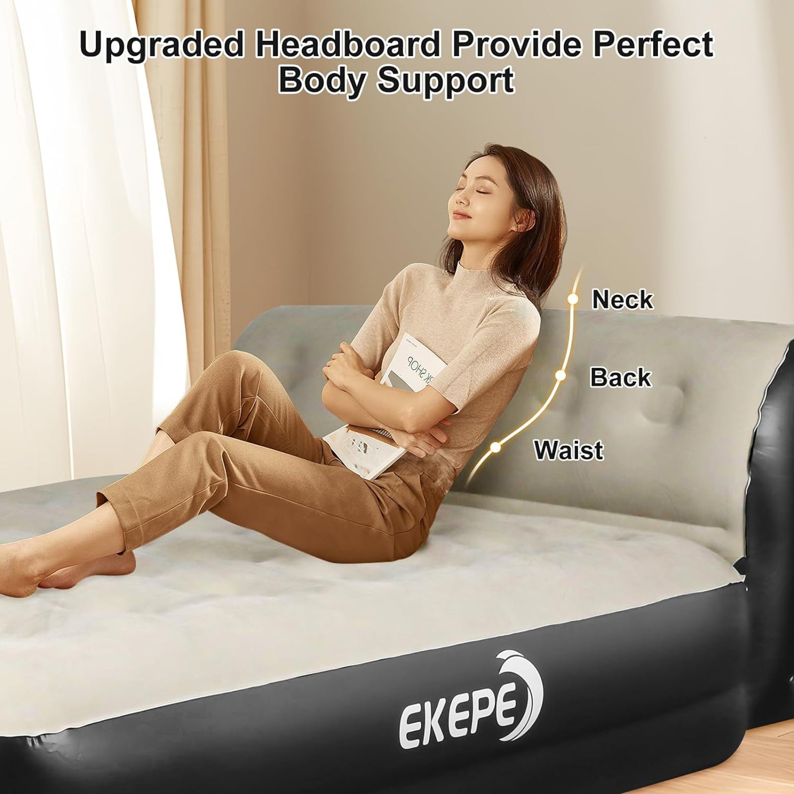 EKEPE Air Mattress with Headboard and Built-in Cordless Pump