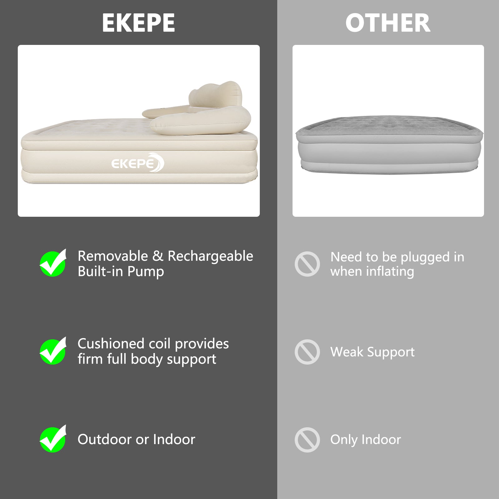 EKEPE Air Mattress with Segmented Headboard and Built-in Cordless Pump