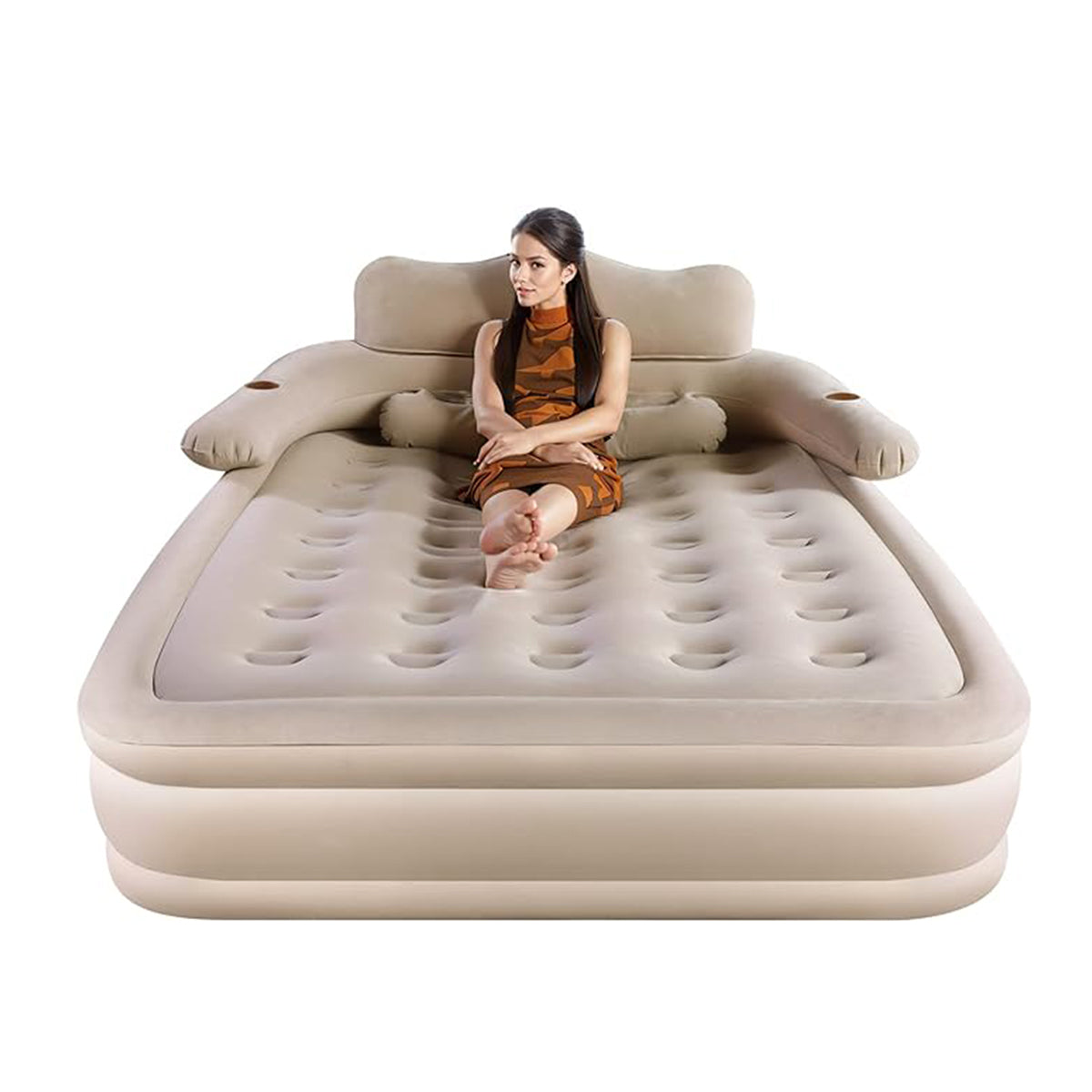 EKEPE 18 inches Queen Air Mattress with Built in wireless pump and removable Headboard