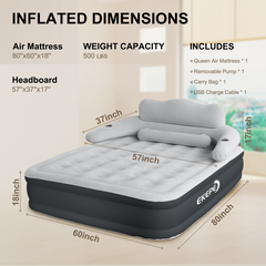 EKEPE Air Mattress with Segmented Headboard and Built-in Cordless Pump