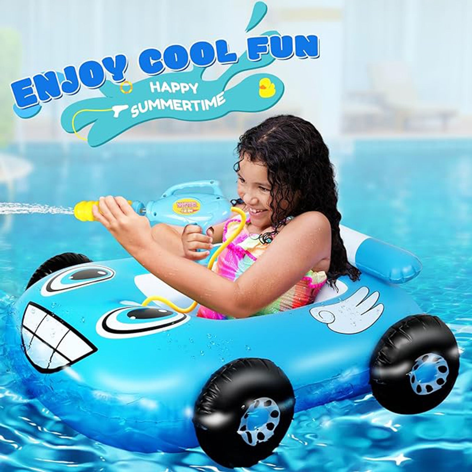 EKEPE Car Shaped Inflatable Pool Floats With Water Gun