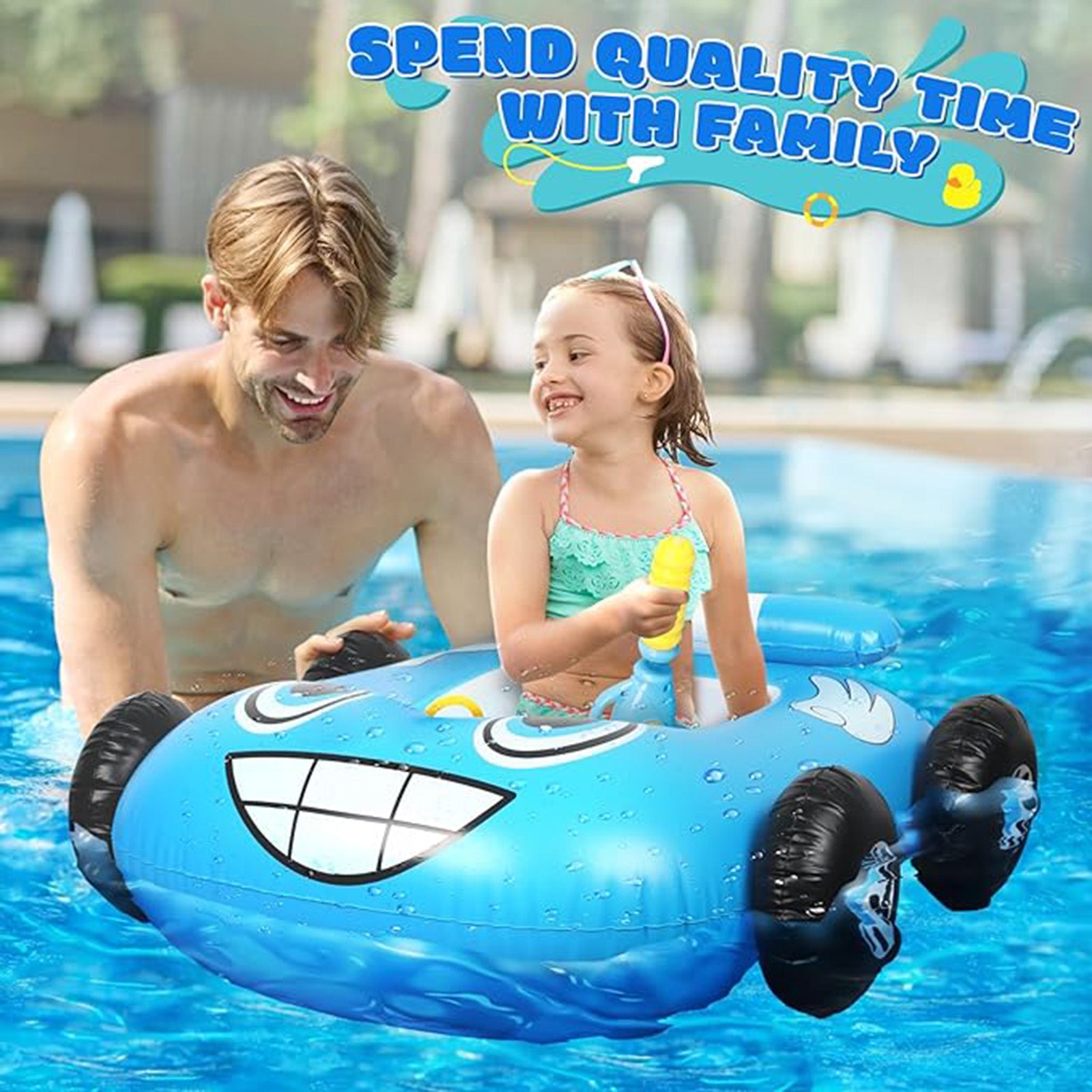 EKEPE Car Shaped Inflatable Pool Floats With Water Gun