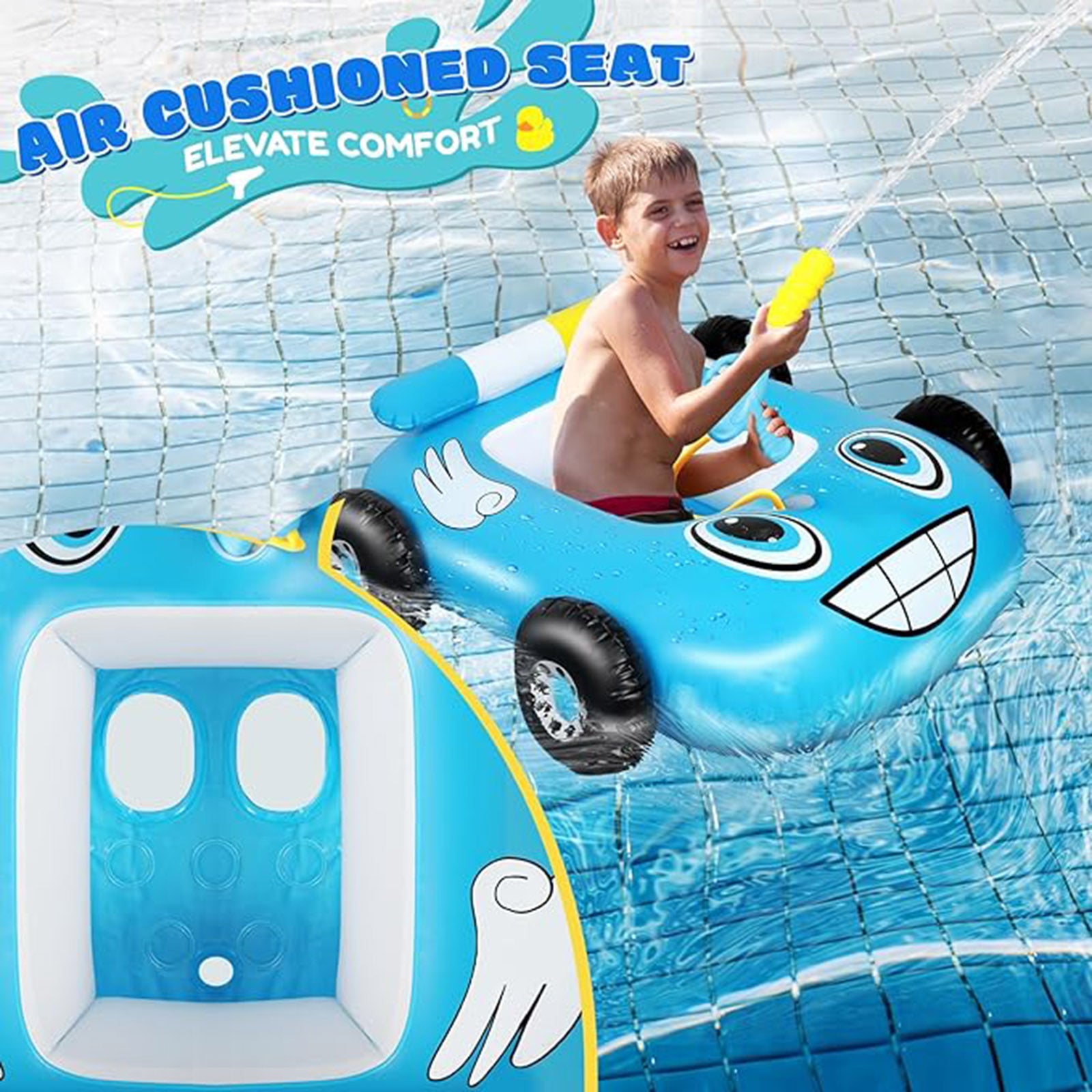 EKEPE Car Shaped Inflatable Pool Floats With Water Gun