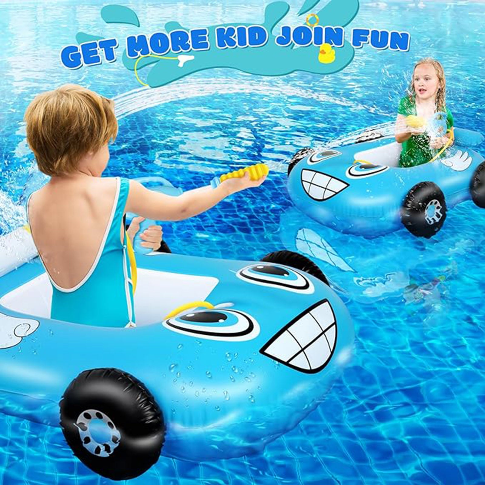 EKEPE Car Shaped Inflatable Pool Floats With Water Gun