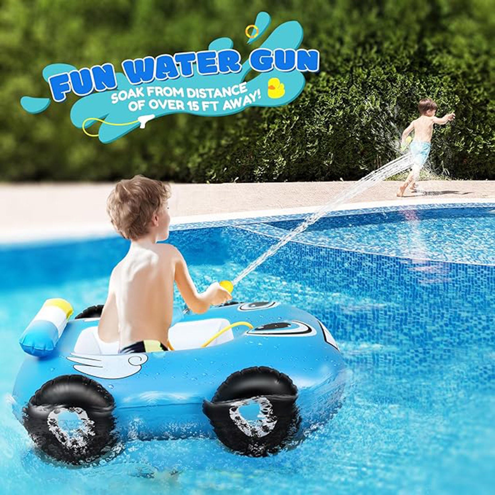 EKEPE Car Shaped Inflatable Pool Floats With Water Gun