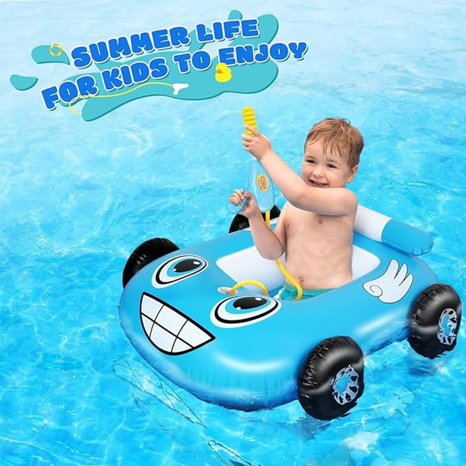 EKEPE Car Shaped Inflatable Pool Floats With Water Gun