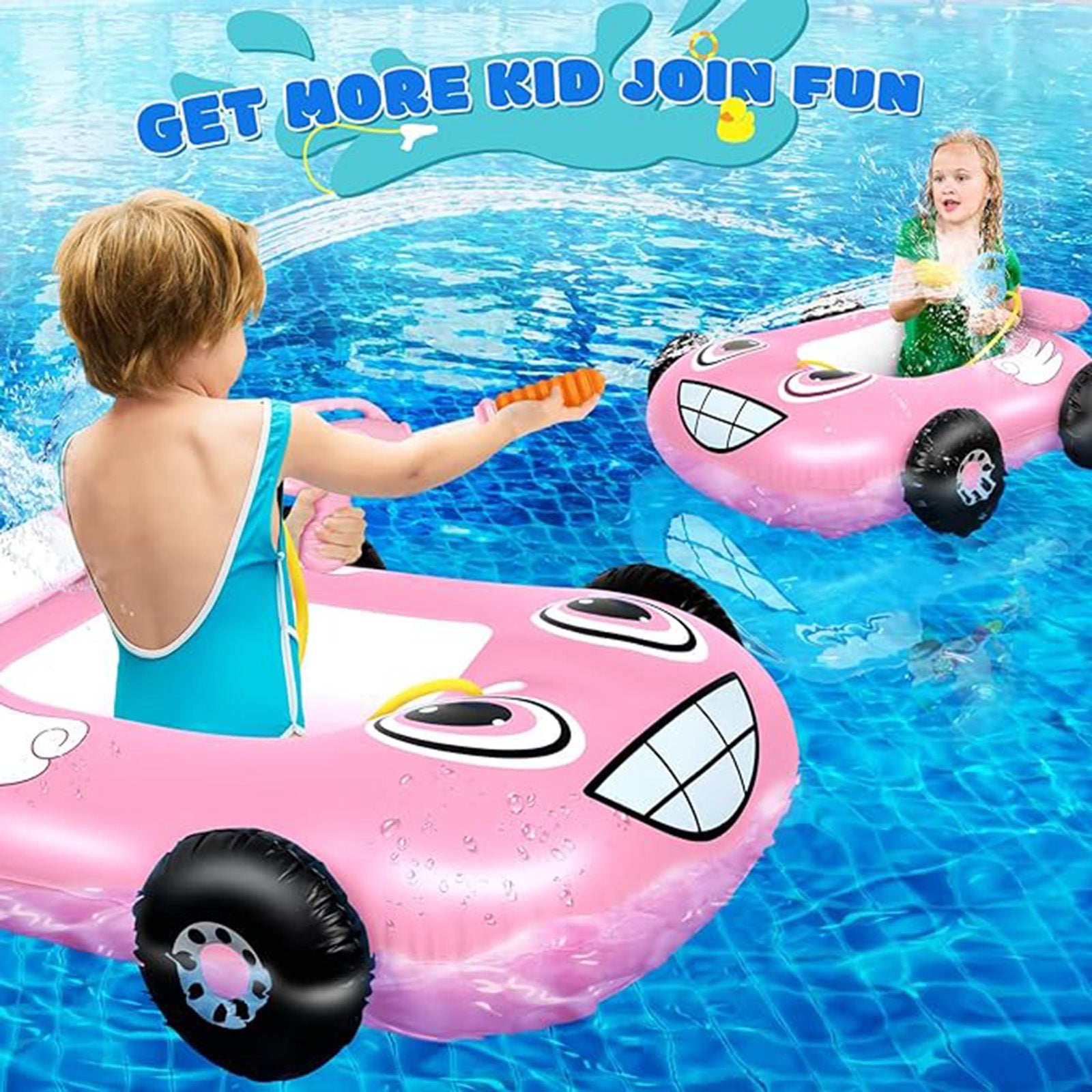 EKEPE Car Shaped Inflatable Pool Floats With Water Gun