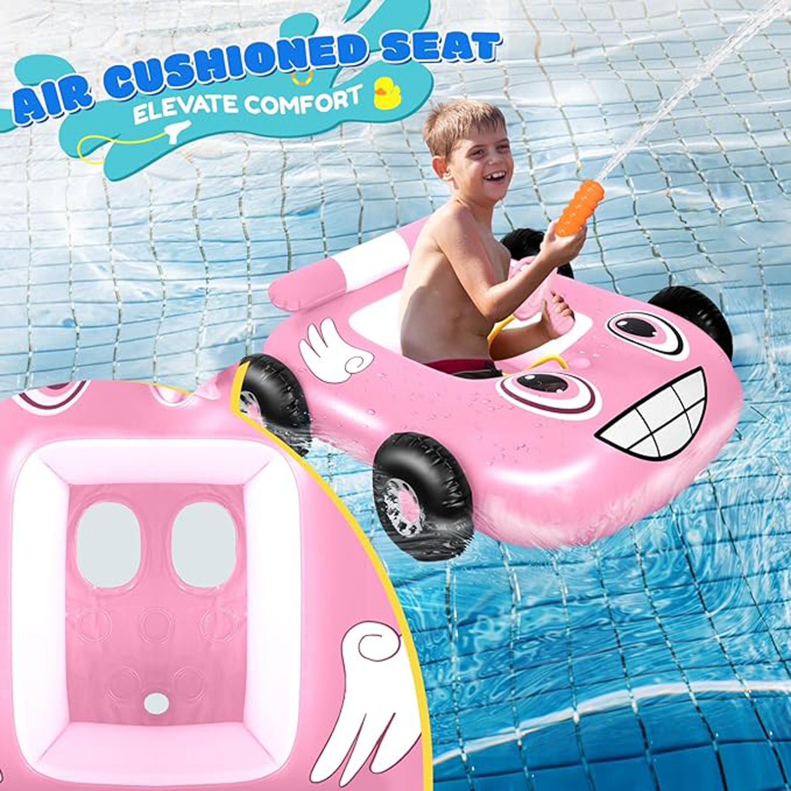 EKEPE Car Shaped Inflatable Pool Floats With Water Gun