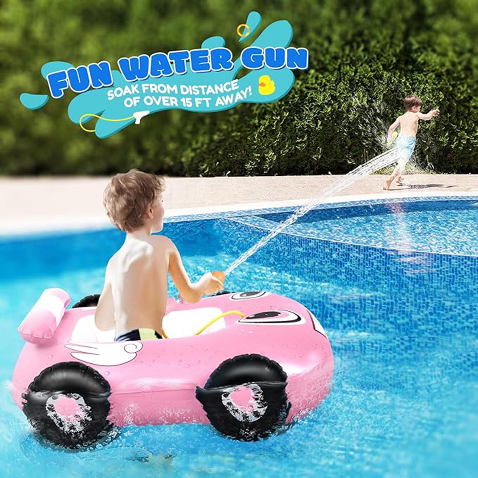 EKEPE Car Shaped Inflatable Pool Floats With Water Gun