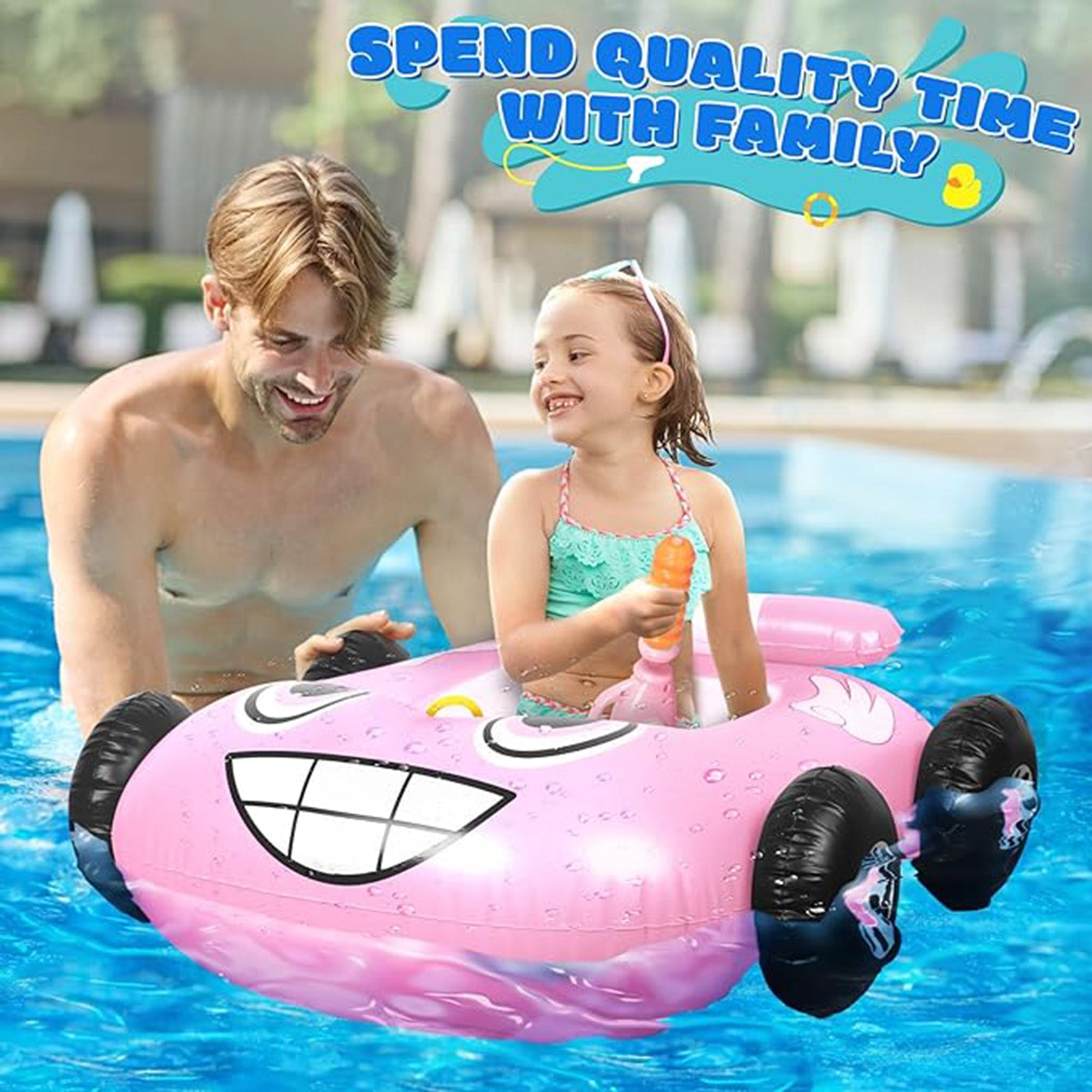 EKEPE Car Shaped Inflatable Pool Floats With Water Gun