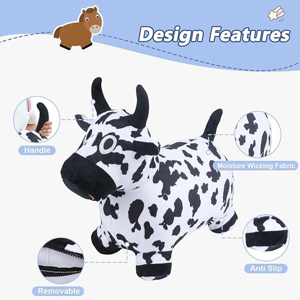 EKEPE Inflatable Bouncy Hopper Cow & Horse