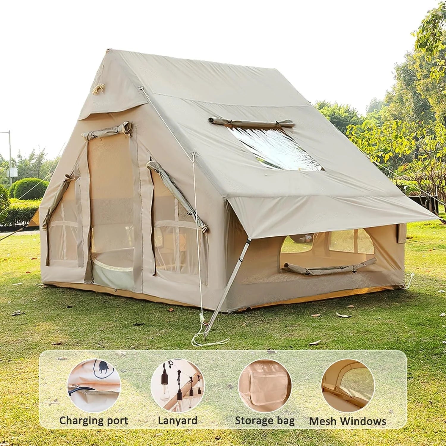 4 Person Waterproof Inflatable Camping Tent with Mesh Windows and Chimney Opening. - EKEPE