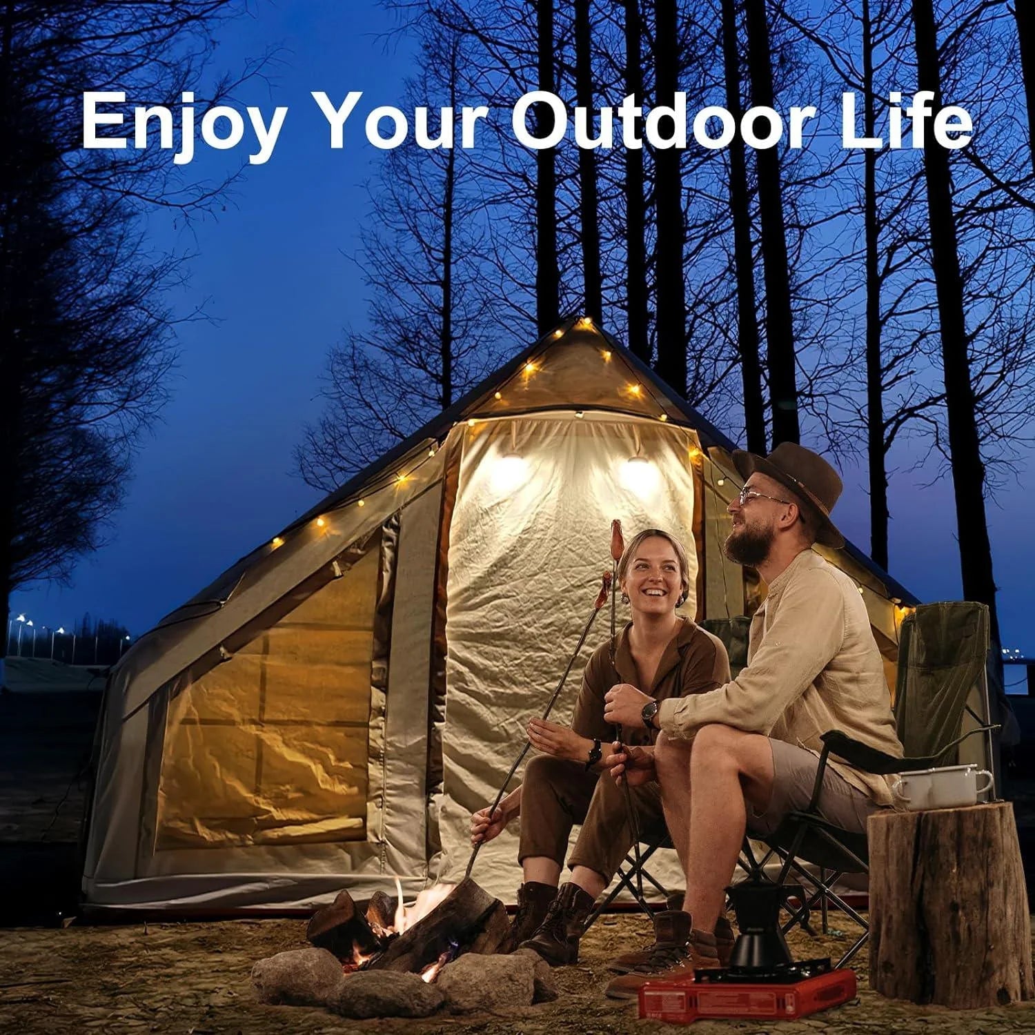 4 Person Waterproof Inflatable Camping Tent with Mesh Windows and Chimney Opening. - EKEPE