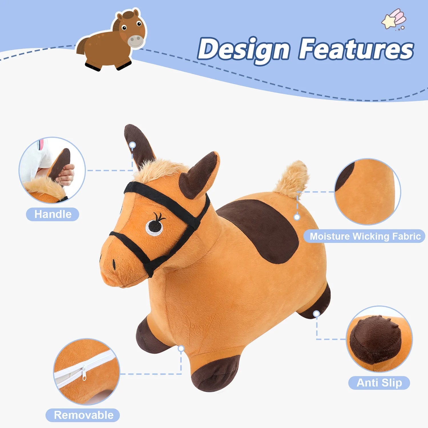 Bouncy Hopper Cow & Horse 2 PCS, Inflatable Hopping Outdoor Ride on Bouncy Animal Play Toys with Pump. - EKEPE