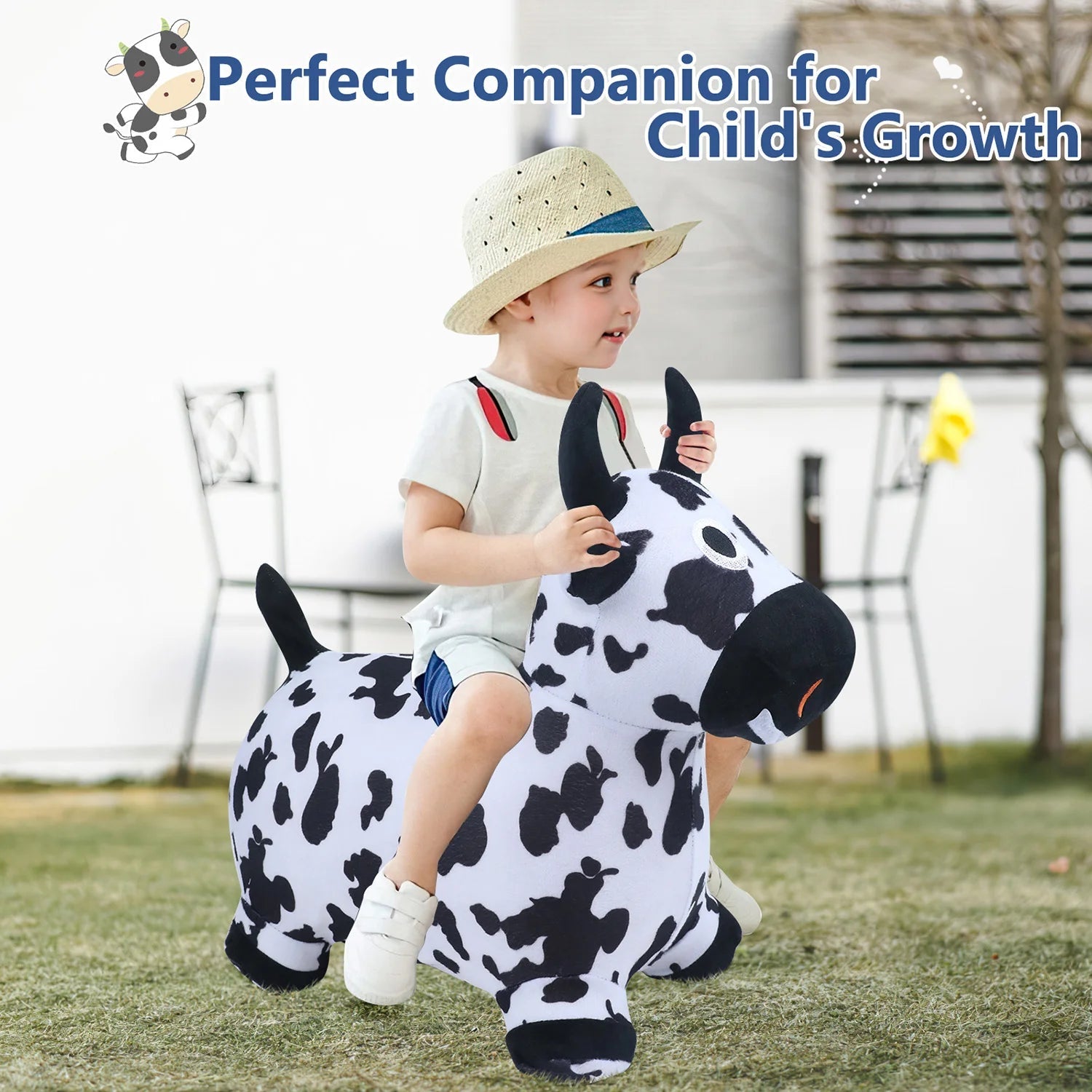 Bouncy Hopper Cow & Horse 2 PCS, Inflatable Hopping Outdoor Ride on Bouncy Animal Play Toys with Pump. - EKEPE