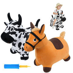 Bouncy Hopper Cow & Horse 2 PCS, Inflatable Hopping Outdoor Ride on Bouncy Animal Play Toys with Pump. - EKEPE